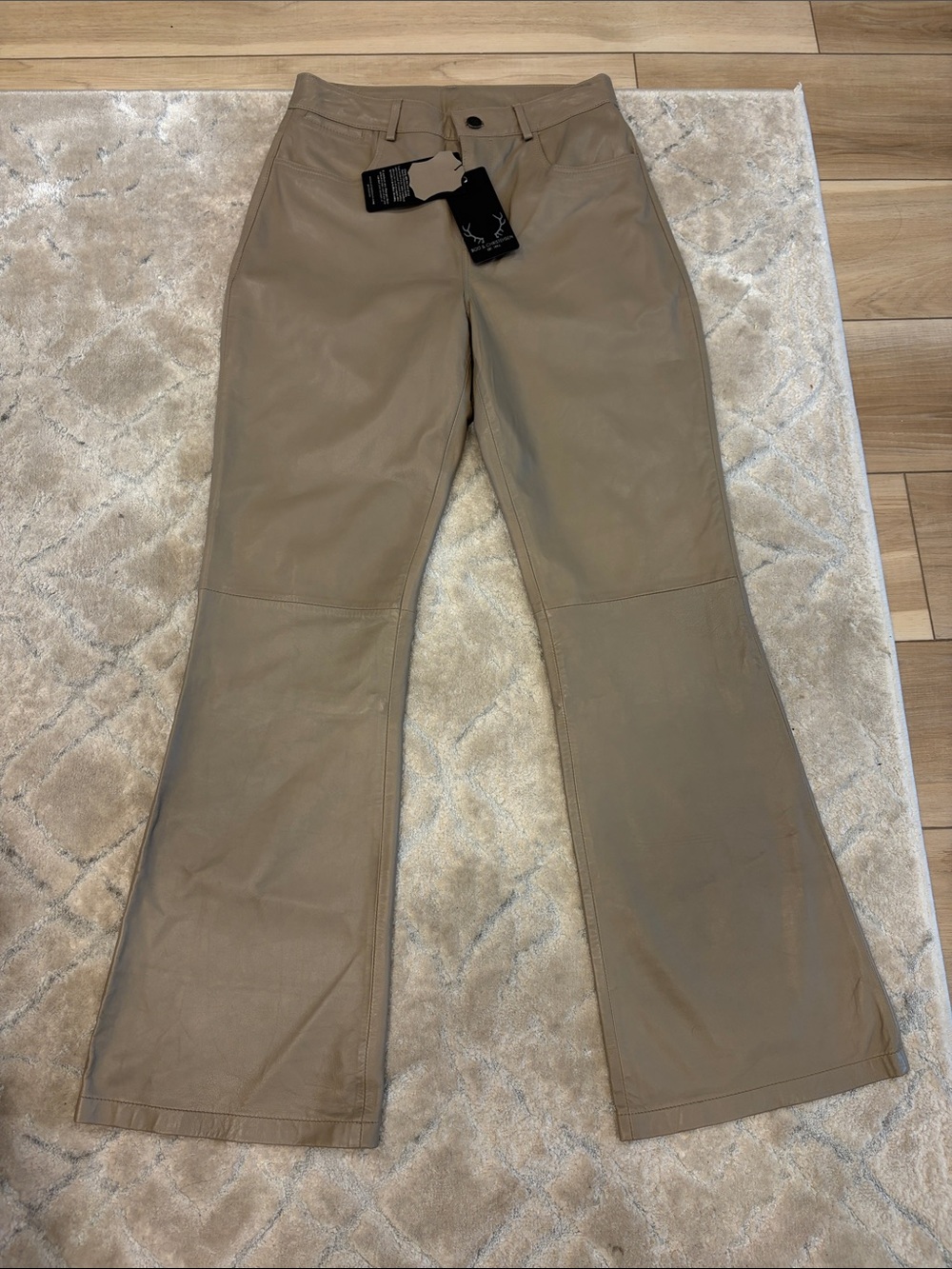 New BOD and Christensen pants Le Flair Taupe Leather Flared Pants